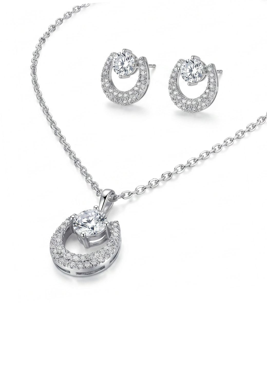 Silver Halo Circle Pendant Set