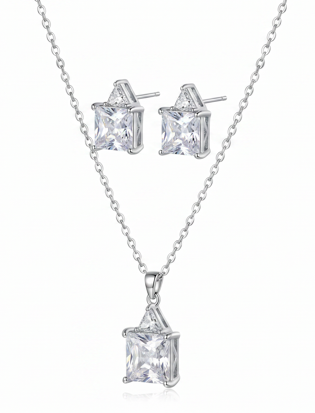 Princess-Cut Pendant Earring Set