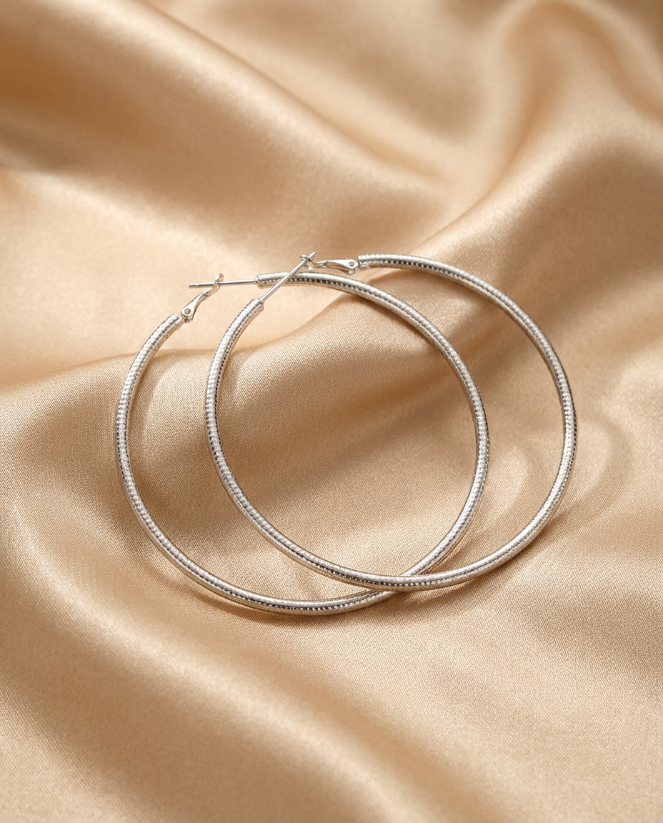 Ribbed Silver Statement Hoops