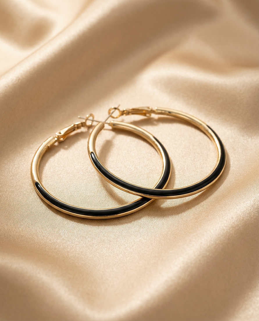 Black Enamel Gold Hoops