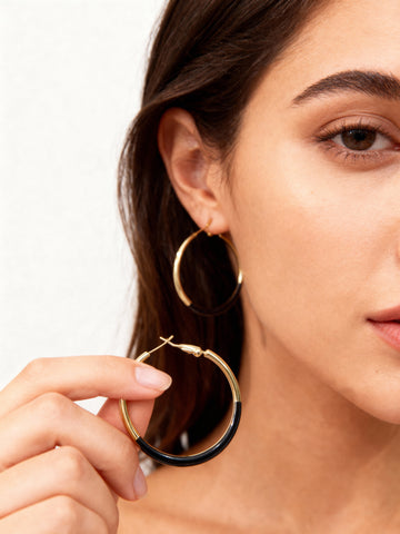 Black Enamel Gold Hoops