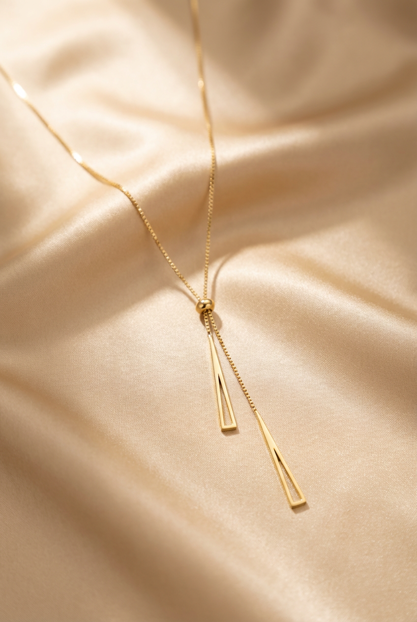 Gold Triangle Lariat Necklace