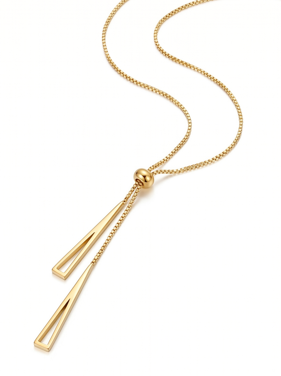 Gold Triangle Lariat Necklace