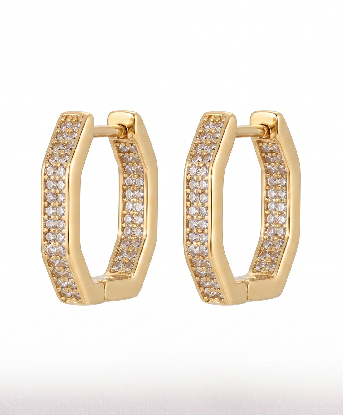Geometric Pavé Gold Hoops