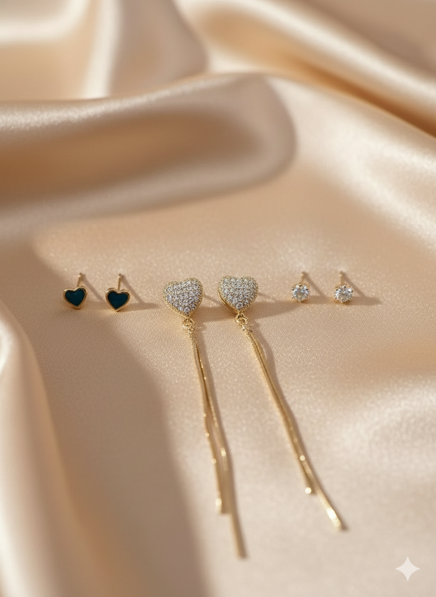 Trio Heart Tassel Stud Set