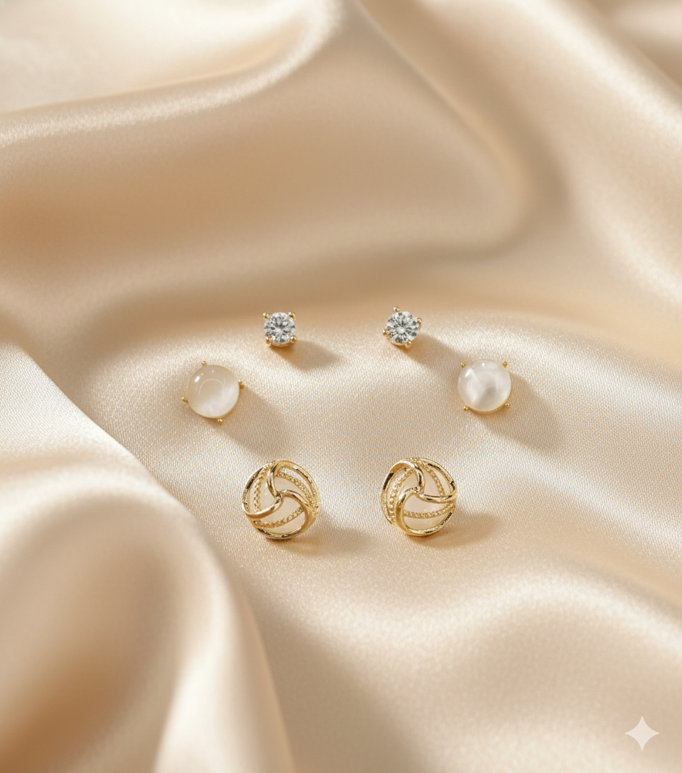 Trio Knot Cat's-Eye Stud Set
