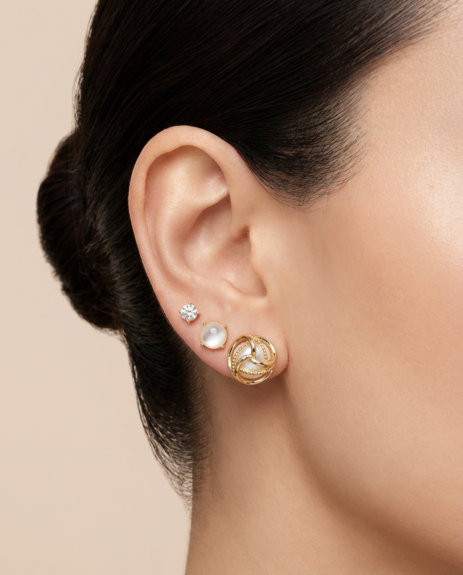 Trio Knot Cat's-Eye Stud Set
