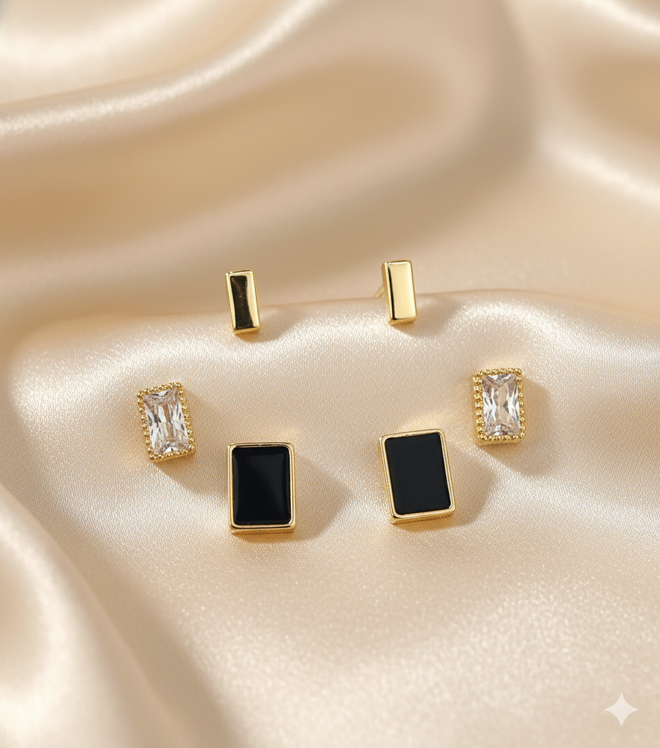 Bar Baguette Onyx Stud Set