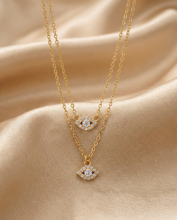 Double Layered Gold Evil Eye Necklace