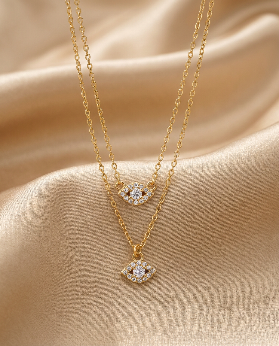 Double Layered Gold Evil Eye Necklace