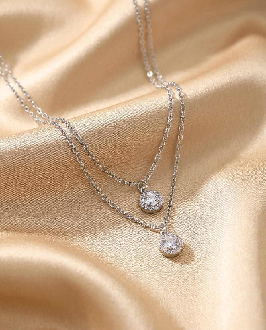Golden Glow Double Halo Layered Necklace