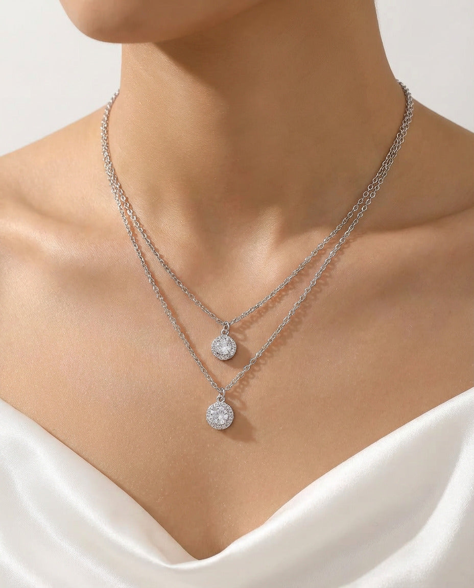 Golden Glow Double Halo Layered Necklace