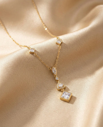 Golden Geometry Crystal Drop Necklace