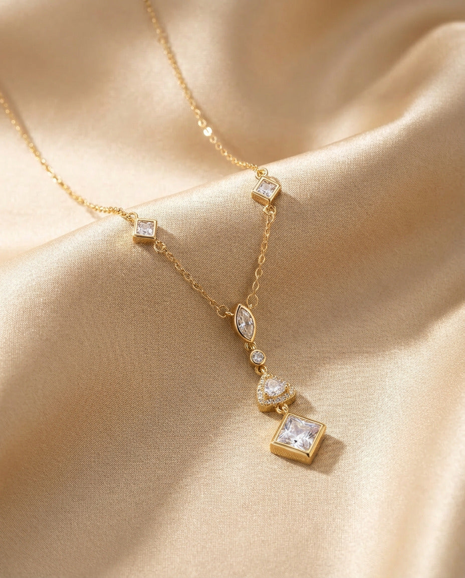 Golden Geometry Crystal Drop Necklace