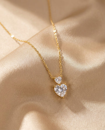 Golden Double Heart Crystal Necklace