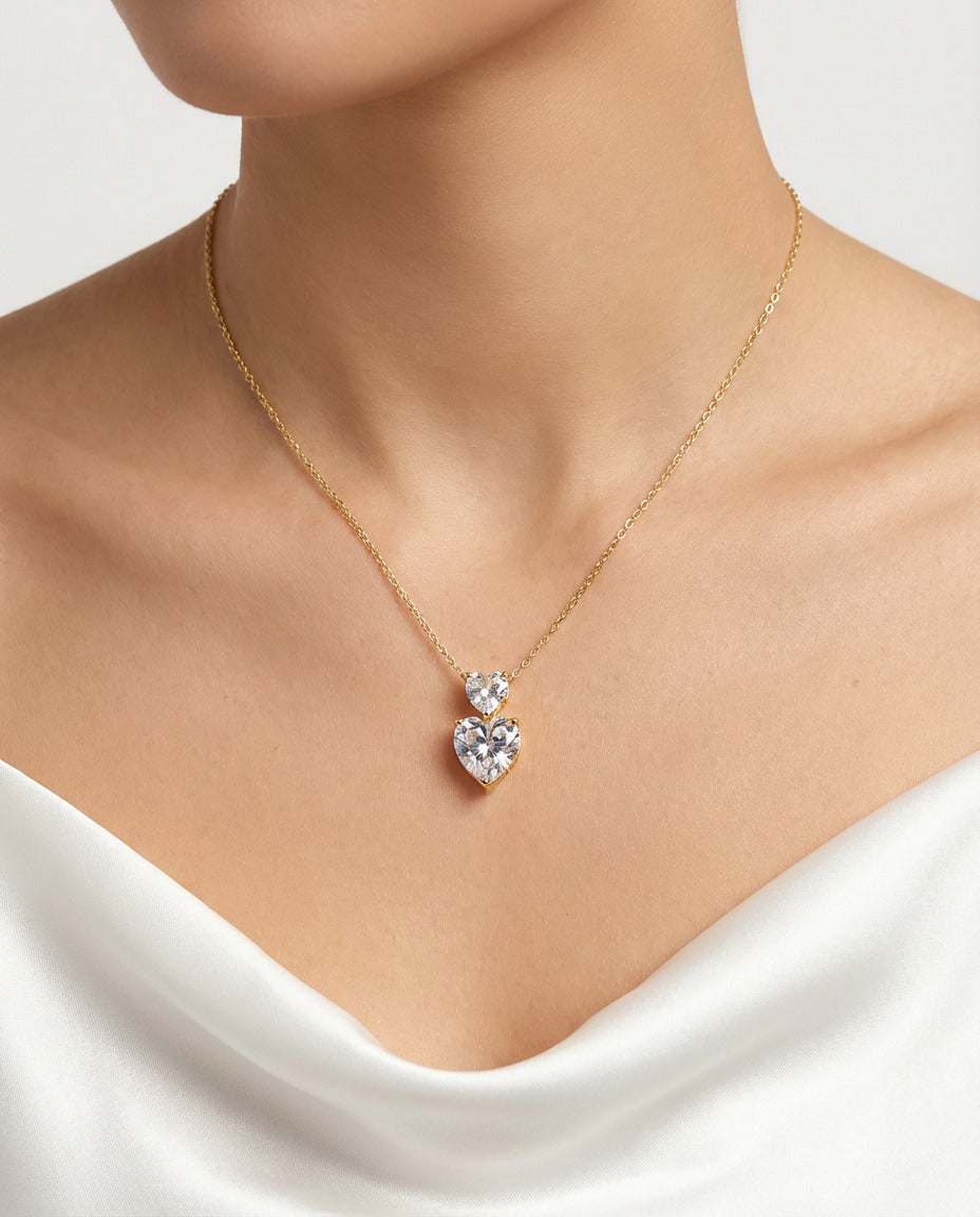 Golden Double Heart Crystal Necklace