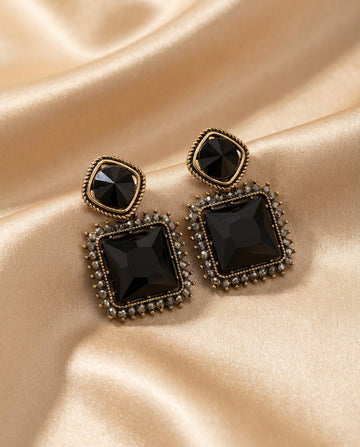 Glam Black Gemstone Statement Earrings