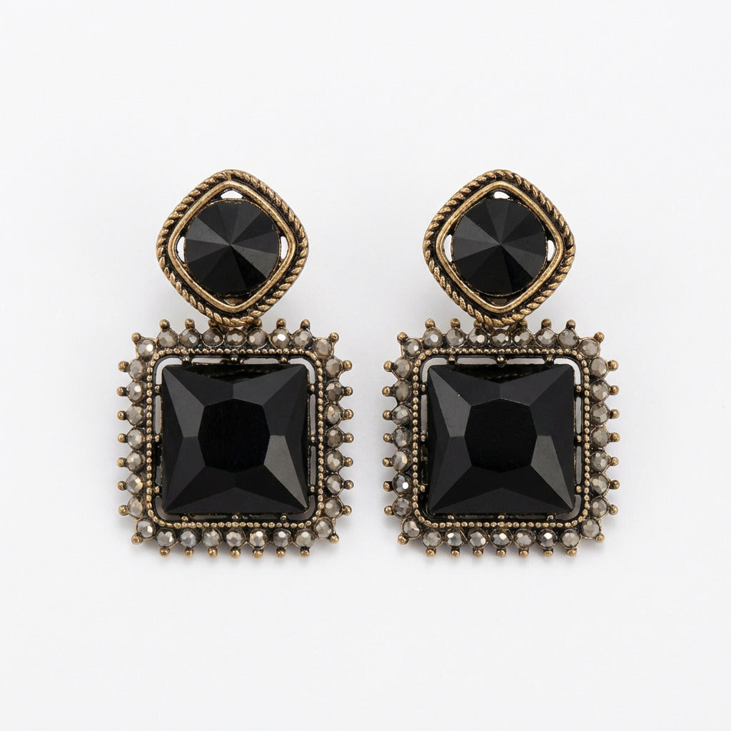 Glam Black Gemstone Statement Earrings
