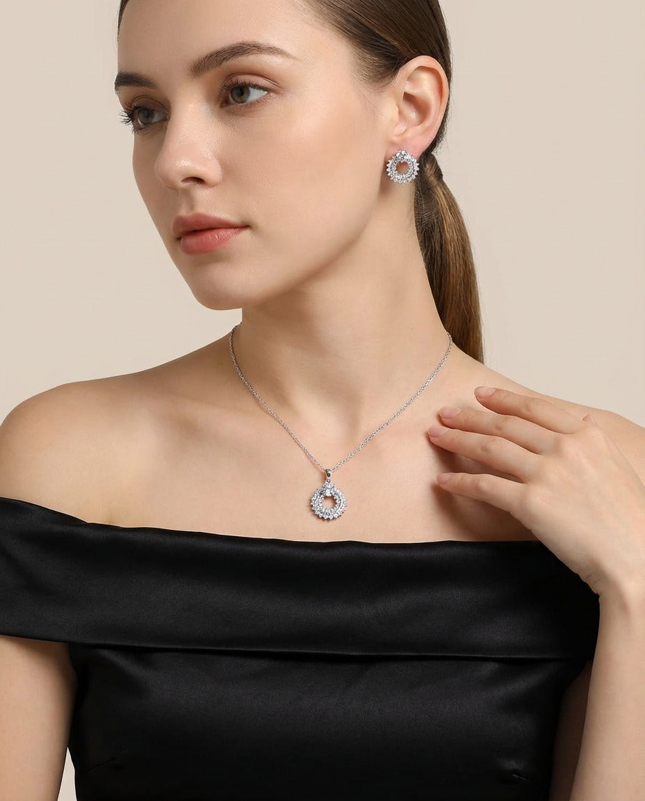 Silver Halo Necklace & Earring Set