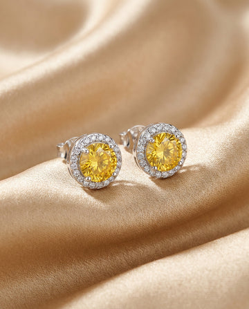 Yellow Gemstone Halo Stud Earrings