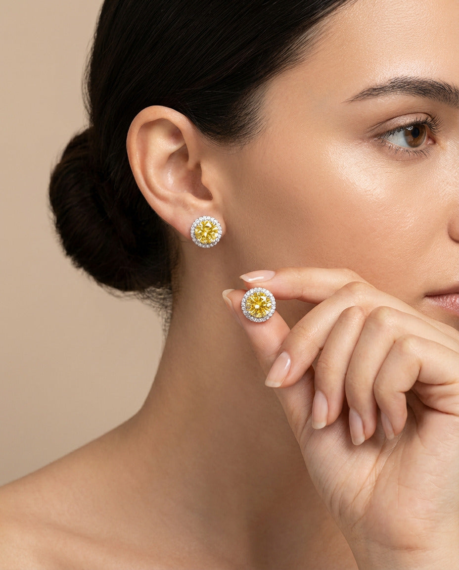 Yellow Gemstone Halo Stud Earrings