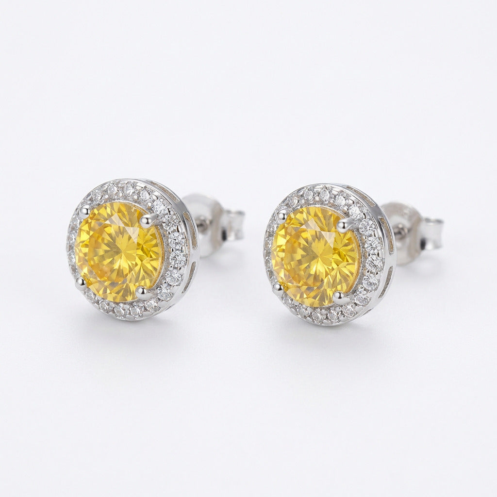 Yellow Gemstone Halo Stud Earrings