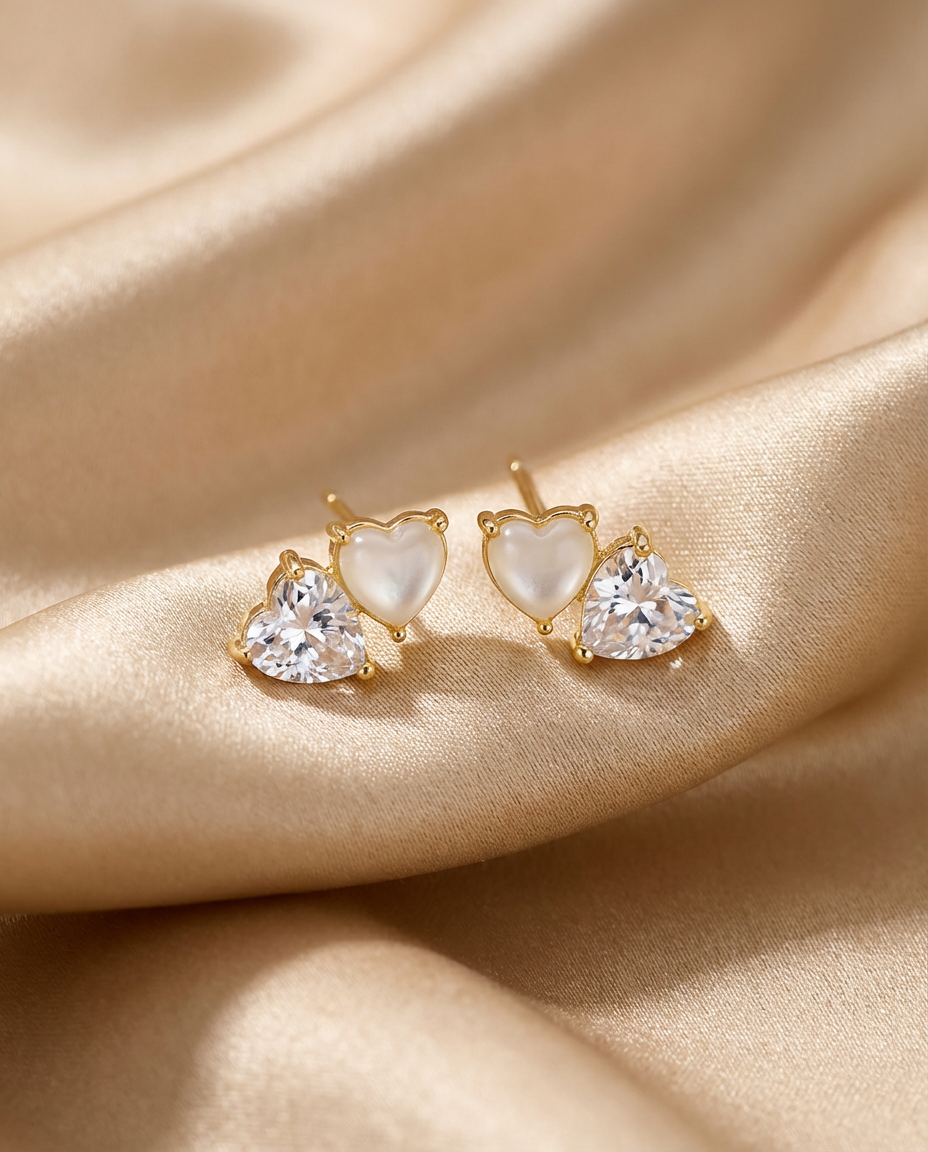 Dual Heart Stud Earrings
