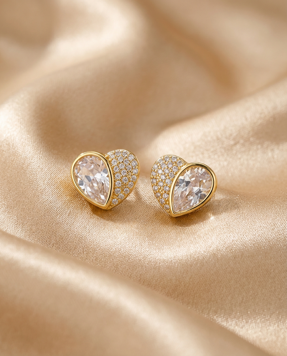 Gold Heart Stud Earrings