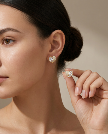 Gold Heart Stud Earrings