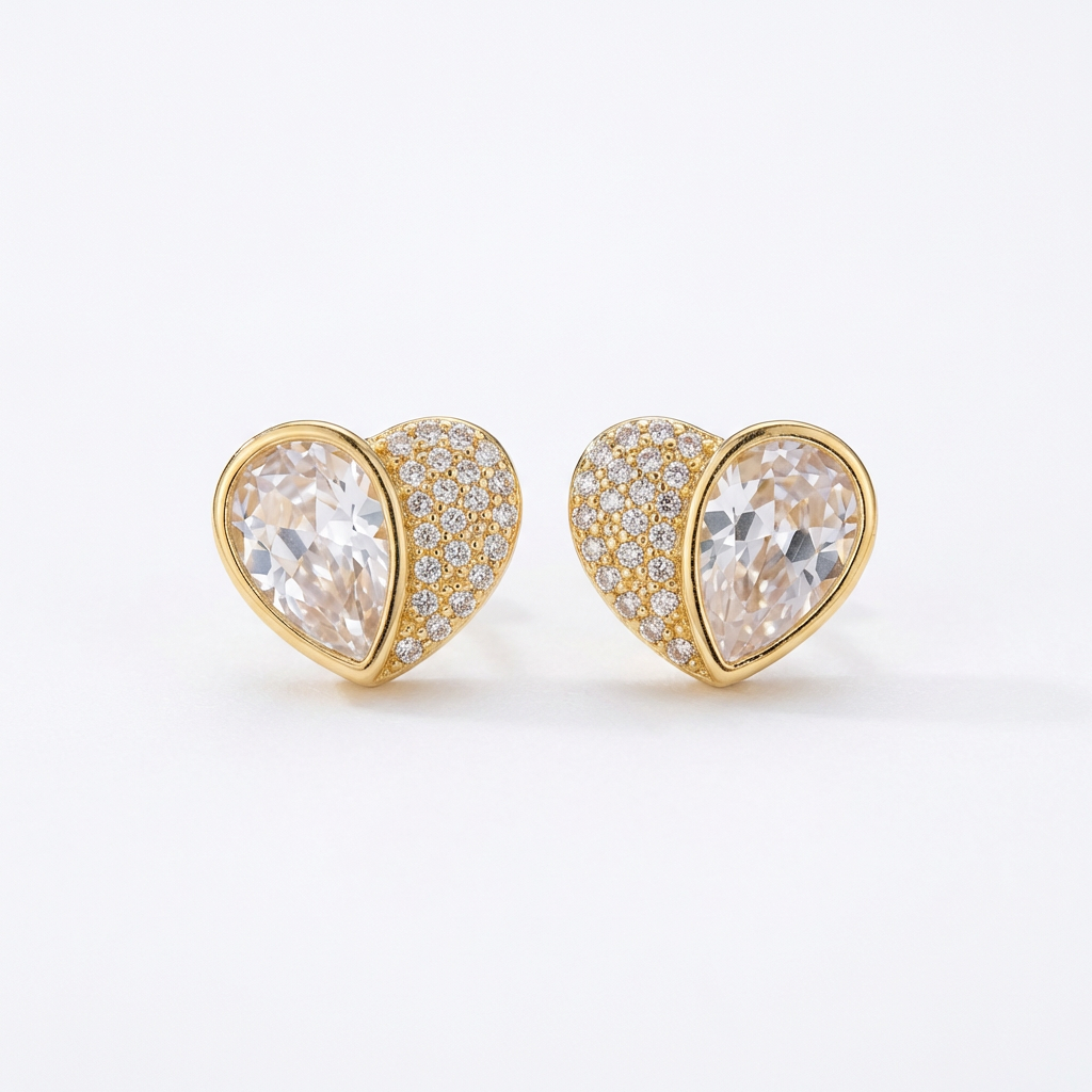 Gold Heart Stud Earrings