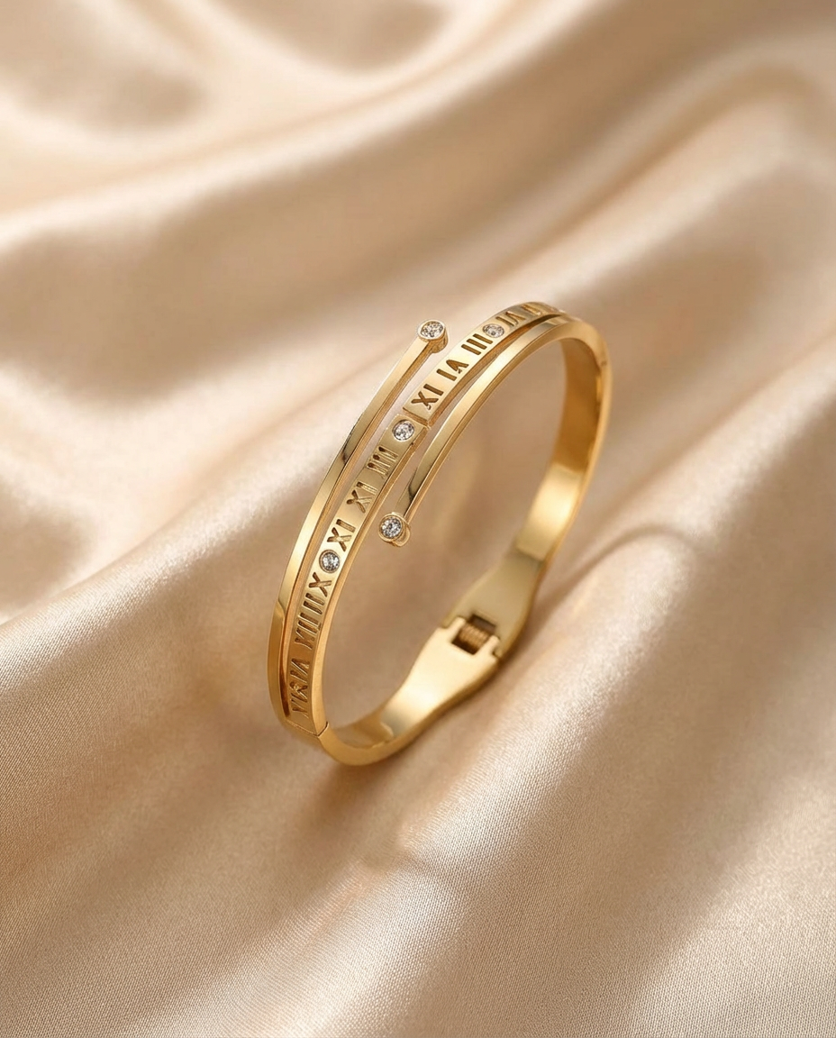 Roman Numeral Gold Bangle