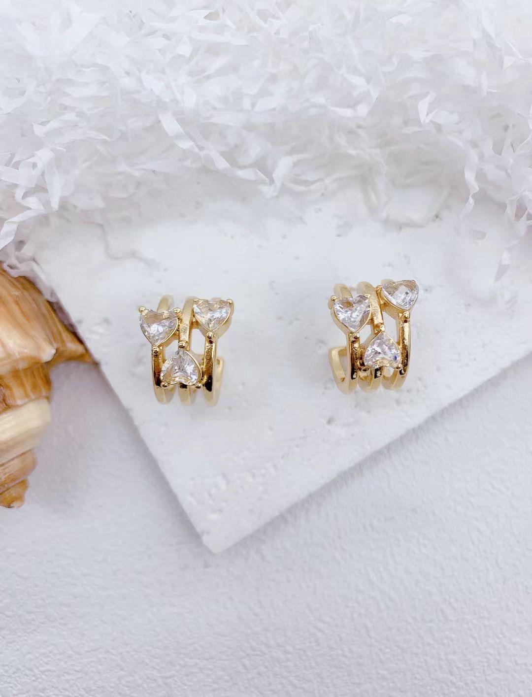 Gold Triple Heart Hoop Earrings