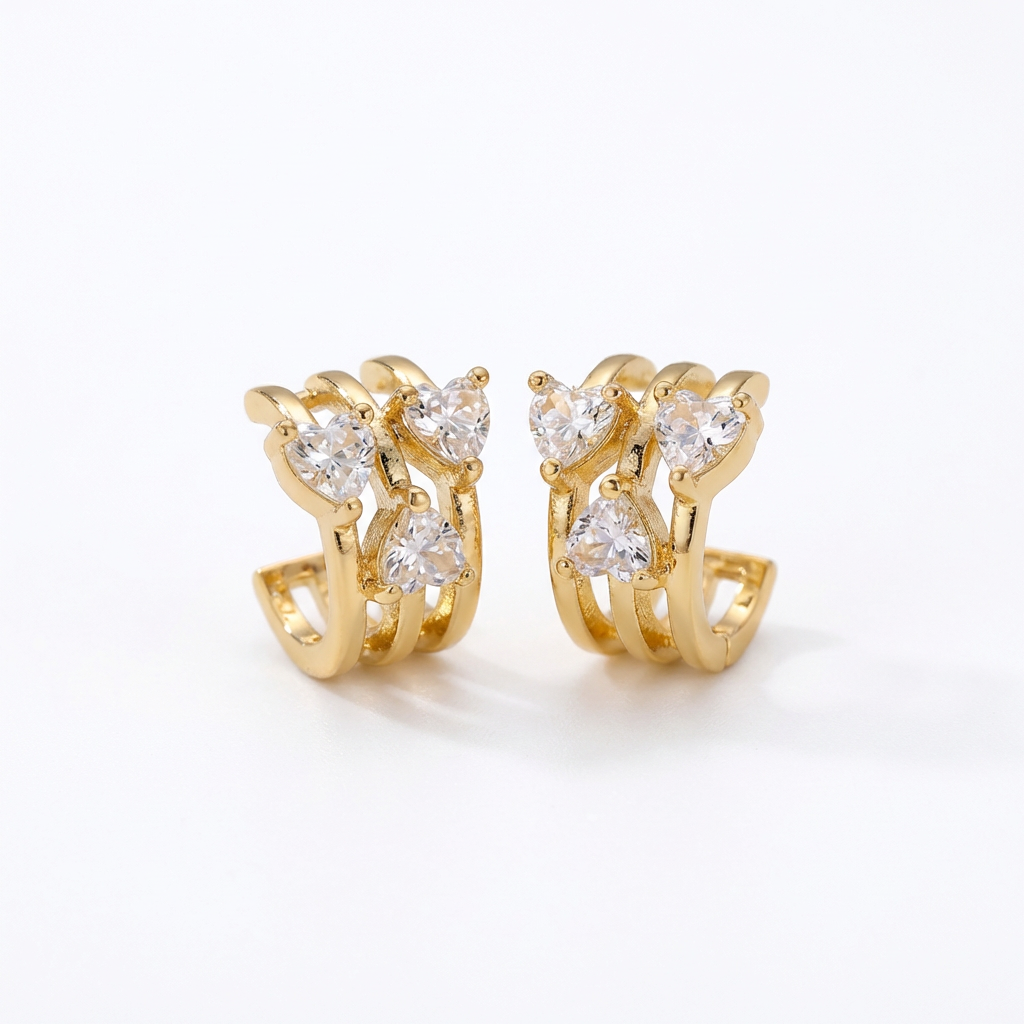 Gold Triple Heart Hoop Earrings