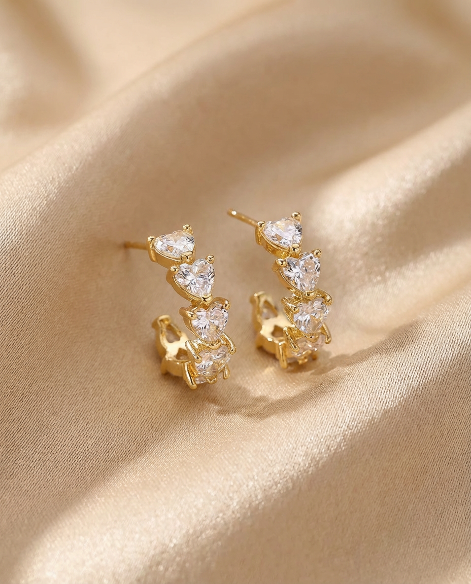 Gold Heart Crystal Hoop Earrings