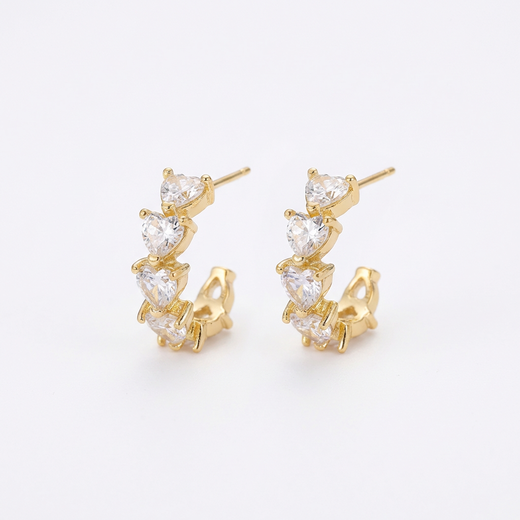 Gold Heart Crystal Hoop Earrings
