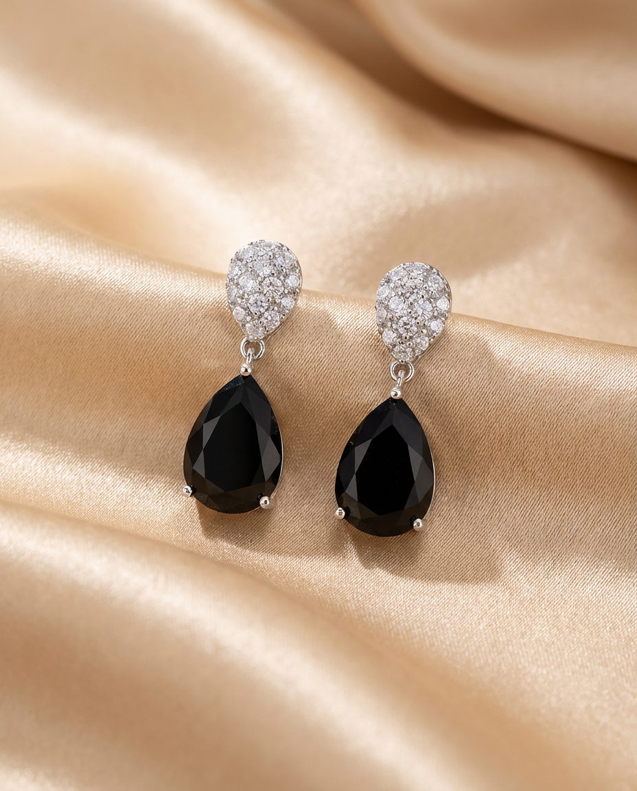 Black Teardrop Crystal Earrings