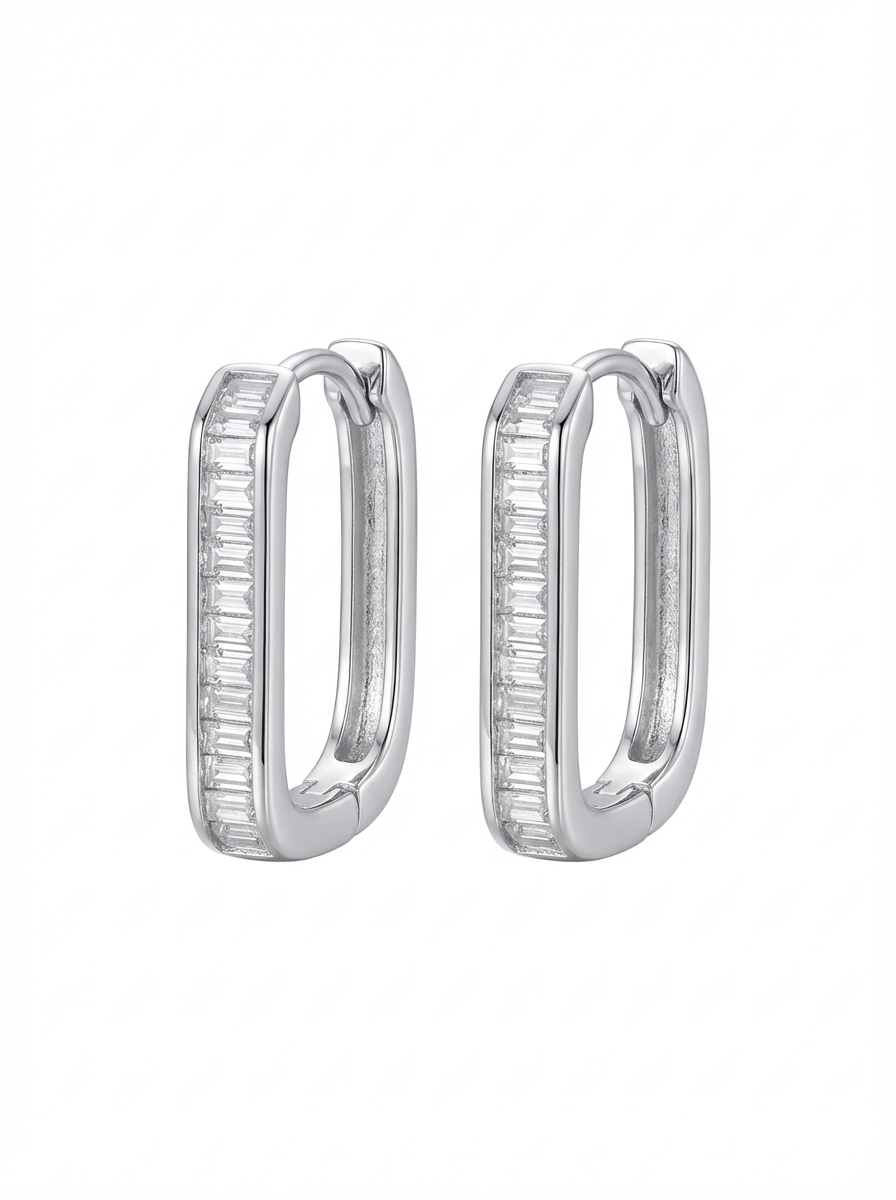 Rectangular Hoop Earrings with Crystal Inlay