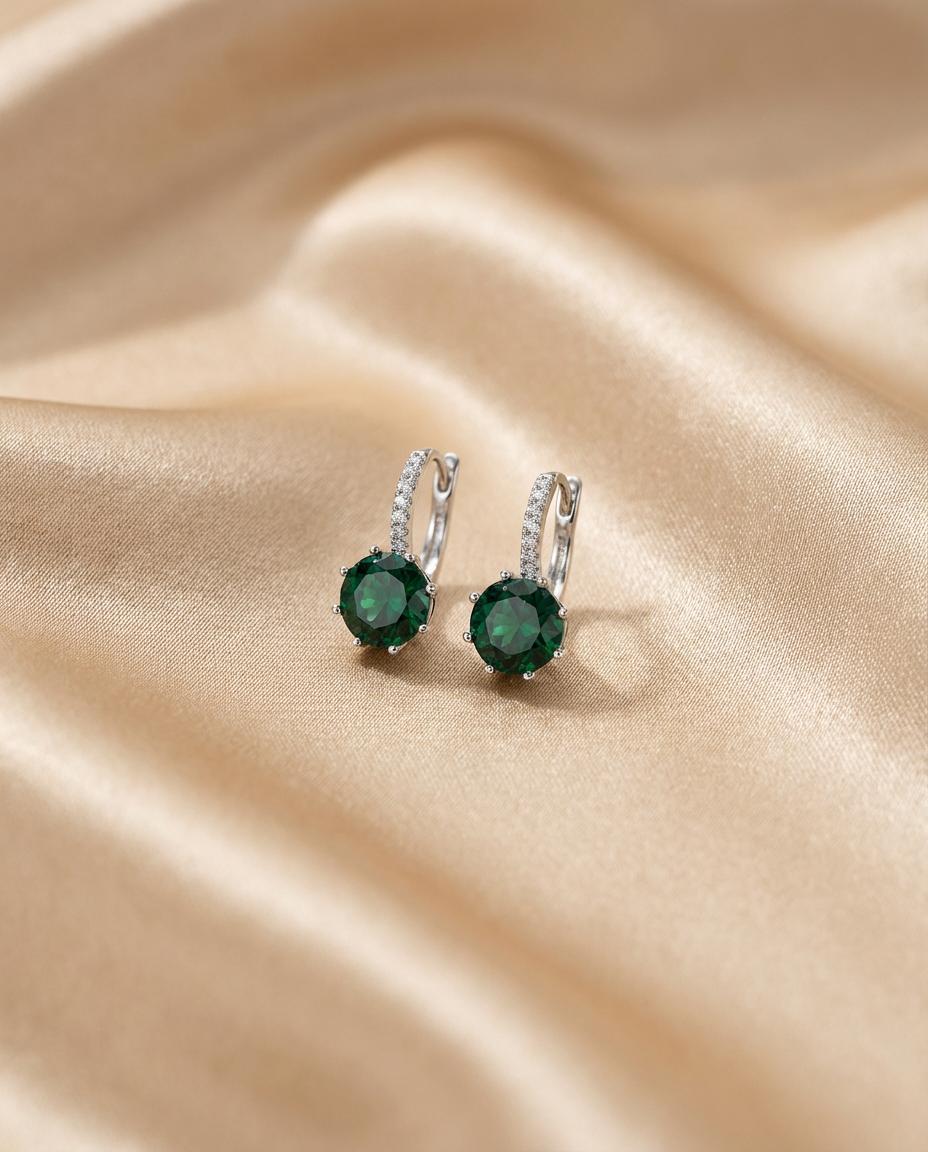 Emerald Drop Earrings with Pavé Accents