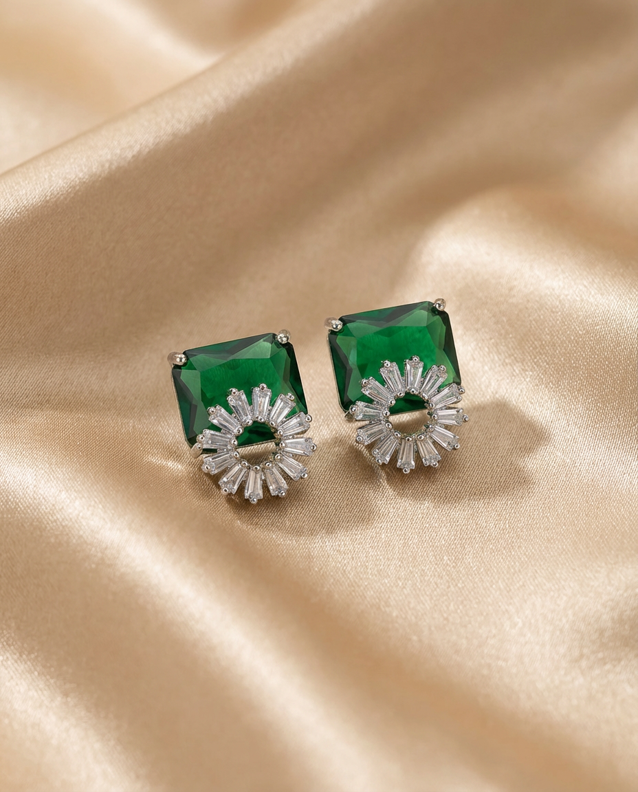 Emerald Radiance Halo Stud Earrings