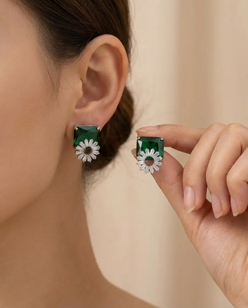 Emerald Radiance Halo Stud Earrings