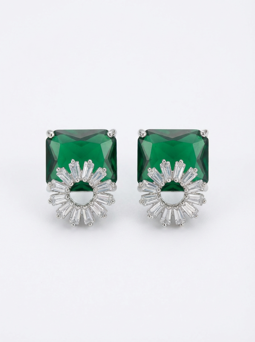 Emerald Radiance Halo Stud Earrings