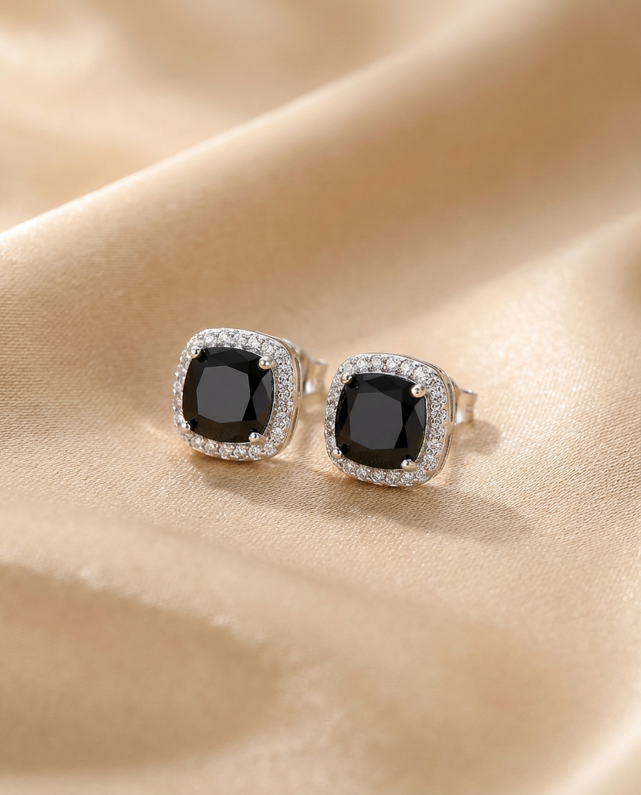 Midnight Luxe Black Halo Stud Earrings