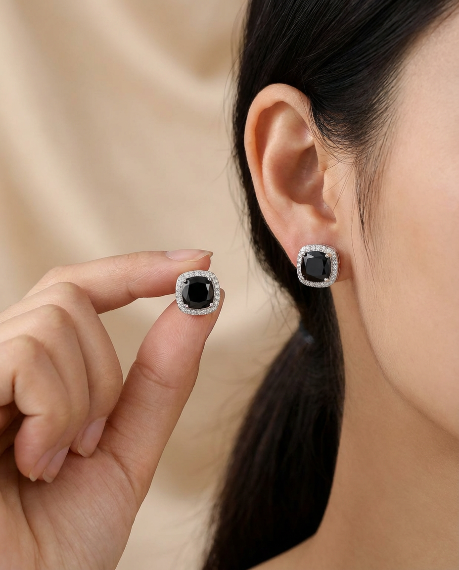 Midnight Luxe Black Halo Stud Earrings