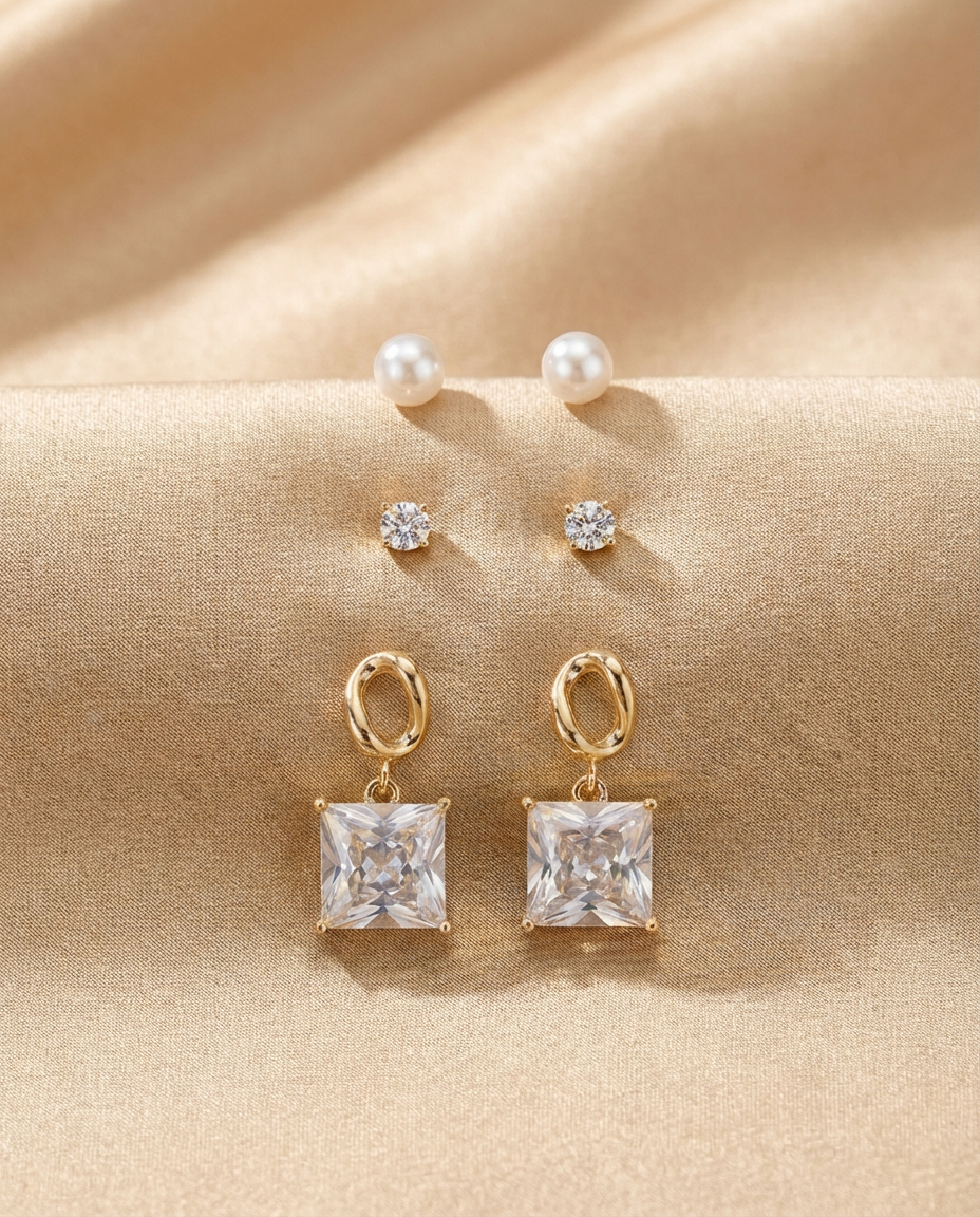 Pack of 3 Gold Statement Earrings