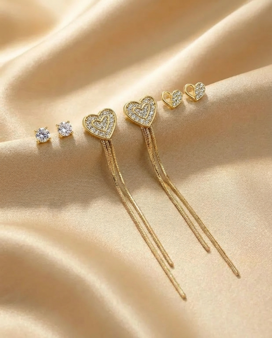Pack of 3 Gold Heart Earrings