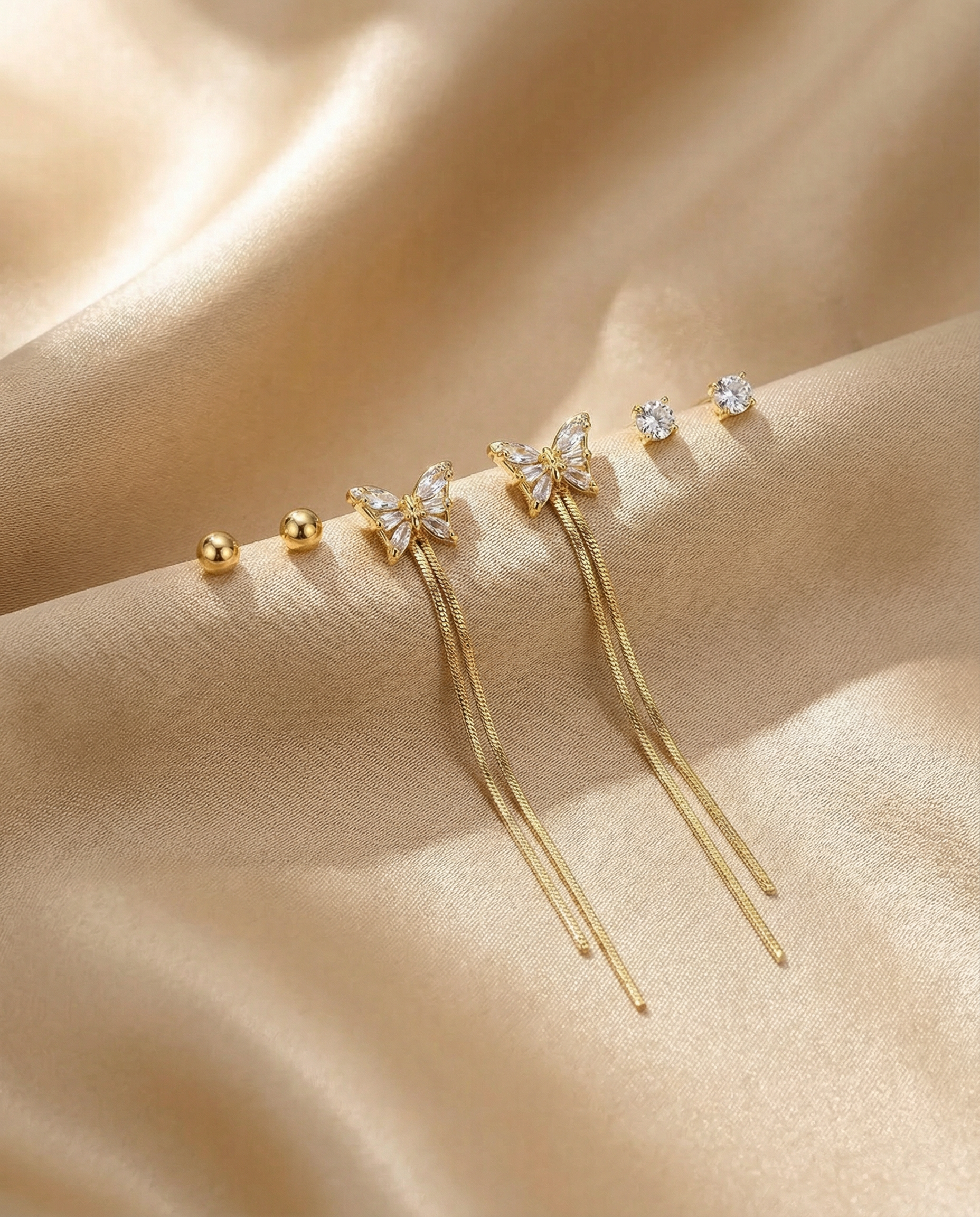 Pack of 3 Gold Butterfly Dangler & Studs Earrings