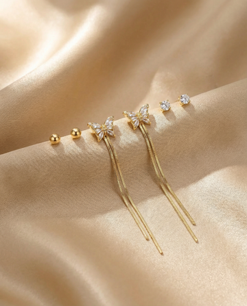 Pack of 3 Gold Butterfly Dangler & Studs Earrings