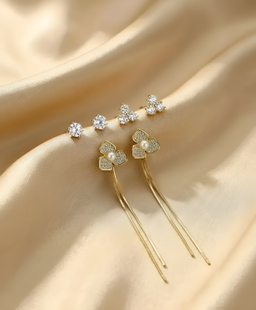 Pack of 3 Gold Floral Dangler Earrings