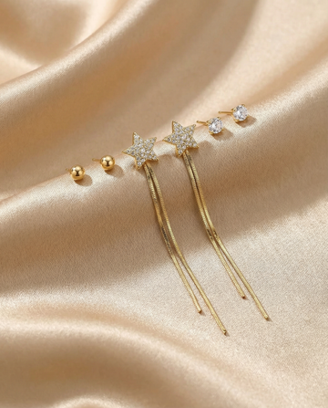 Pack of 3 Gold Star Dangler & Stud Earrings