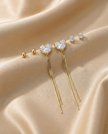 Pack of 3 Heart Dangler & Diamond Earrings